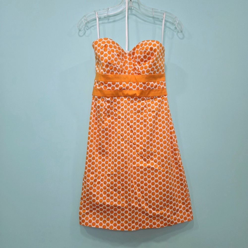 Donna Ricco NY Polka Dot Strapless Dress Size 6P Cocktail A-Line White & Orange